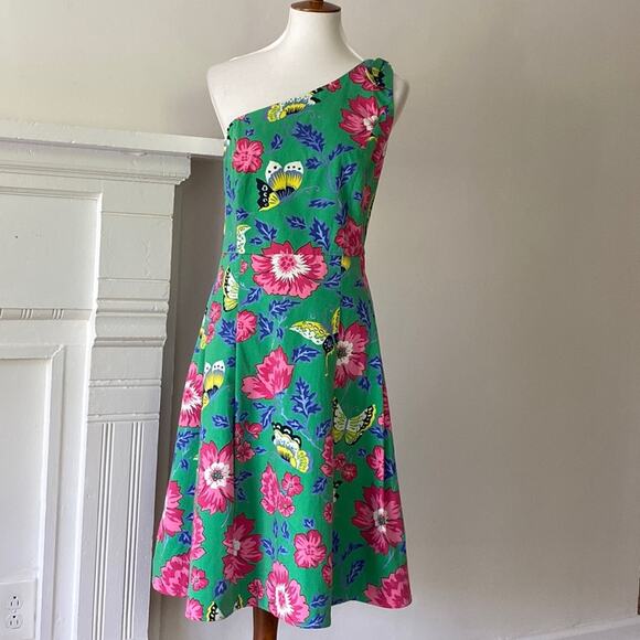 Talbots Dress 12 Cocktail Dress Retro Homecoming Dress One Shoulder Butterfly - Picture 12 of 16